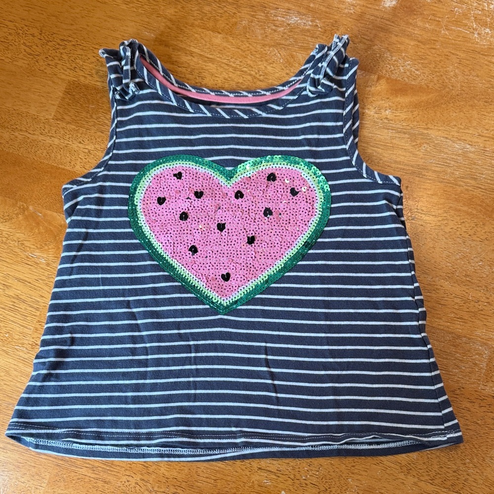 Isaac Mizrahi Navy Striped Tank with Watermelon Heart